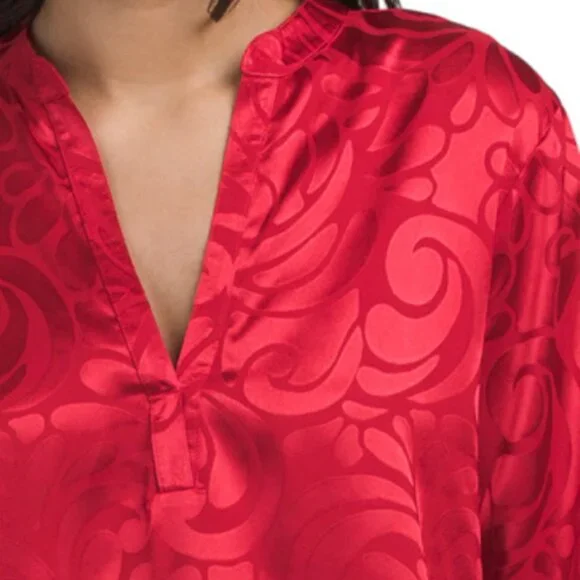 N NATORI 2pc Scroll Satin Jacquard Long Sleeve Pajama Set